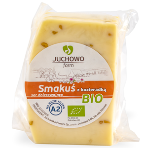 SER ŻÓŁTY DOJRZEWAJĄCY Z KOZIERADKĄ SMAKUŚ Z MLEKA A2 BIO (około 0,30 kg) - JUCHOWO (NA ZAMÓWIENIE)