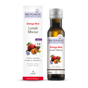 OMEGA RED - MIESZANKA Z OLEJEM LNIANYM (ROKITNIK, MANGO, ACEROLA, TRUSKAWKA) BIO 100 ml - BIO PLANETE
