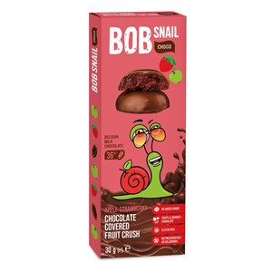PRZEKĄSKA CHOCO JABŁKO - TRUSKAWKA W CZEKOLADZIE MLECZNEJ BELGIJSKIEJ BEZ DODATKU CUKRÓW BEZGLUTENOWA 30 g - BOB SNAIL