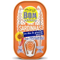 SARDYNKI PORTUGALSKIE W PIKANTNYM OLEJU SŁONECZNIKOWYM 120 g (84 g) - BOM PETISCO