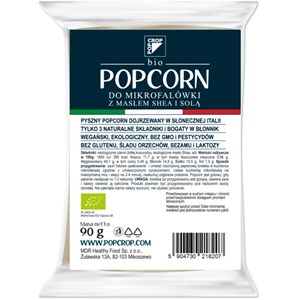 POPCORN Z ŻÓŁTEJ KUKURYDZY Z SHEA I SOLĄ DO PRZYGOTOWANIA W MIKROFALÓWCE BEZGLUTENOWY BIO 90 g - POPCROP