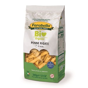 MAKARON (KUKURYDZIANO - RYŻOWY) PENNE RIGATE BEZGLUTENOWY BIO 340 g - FARABELLA