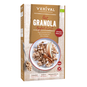 GRANOLA BŁONNIKOWA Z JABŁKIEM I CYNAMONEM BEZGLUTENOWA BIO 325 g - VERIVAL