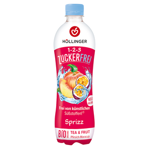 NAPÓJ GAZOWANY O SMAKU BRZOSKWINIA - MARAKUJA BEZ CUKRU BIO 500 ml - HOLLINGER